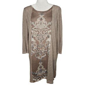 Chico's Tan 3/4 Tan Geometric Embellished Sweater Tunic Top Dress Size 2 Large